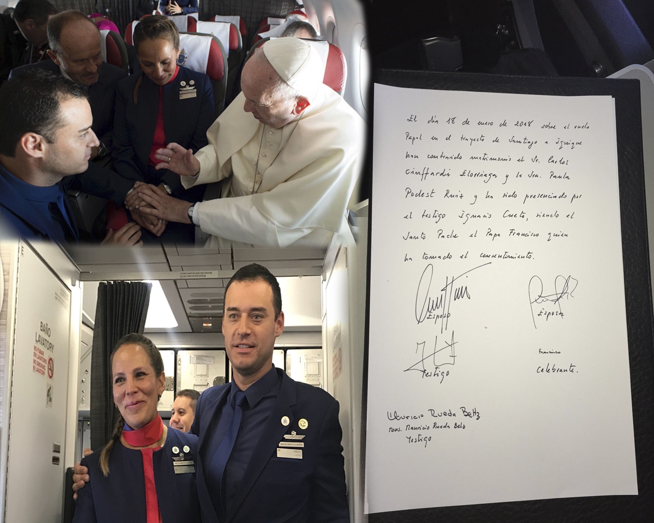 ¡Sorpresa! El Papa en Chile celebra matrimonio de tripulantes durante vuelo a Iquique