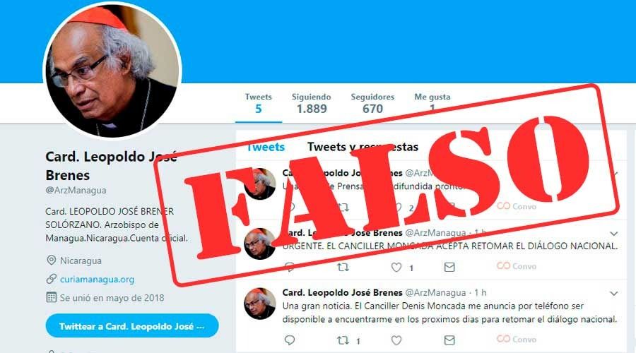 Crean cuentas falsas en Twitter y Facebook del Cardenal Leopoldo Brenes