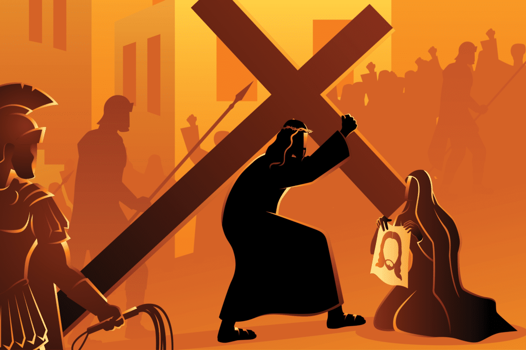 Jesús carga la cruz camino del Calvario