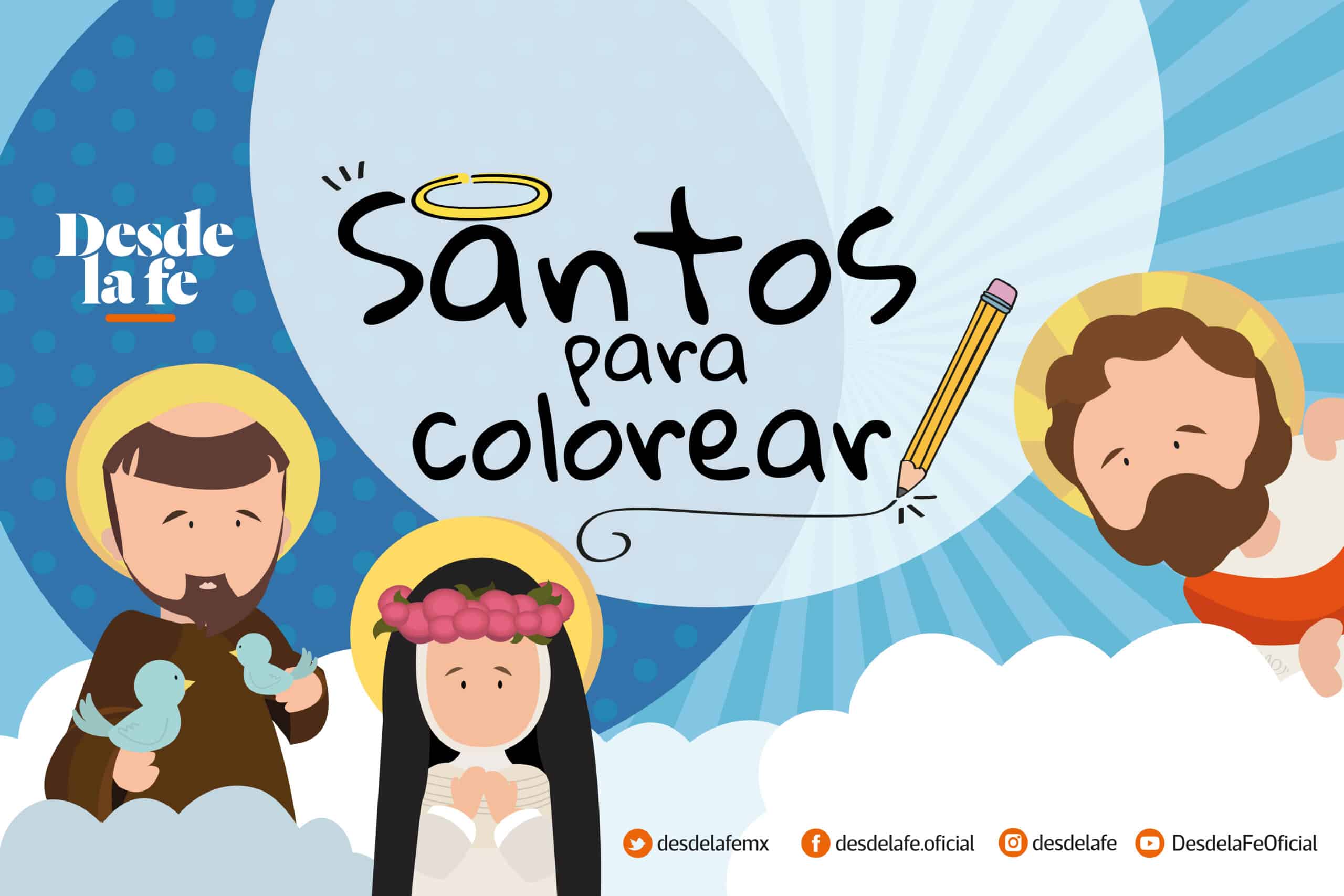 Álbum y dibujos de santos para niños, para colorear. Diseño: María Escutia
