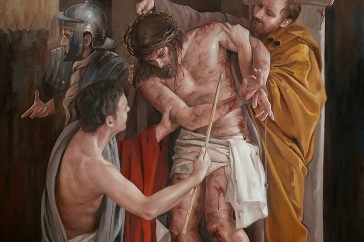 Jesús es despojado de sus ropas por los soldados.