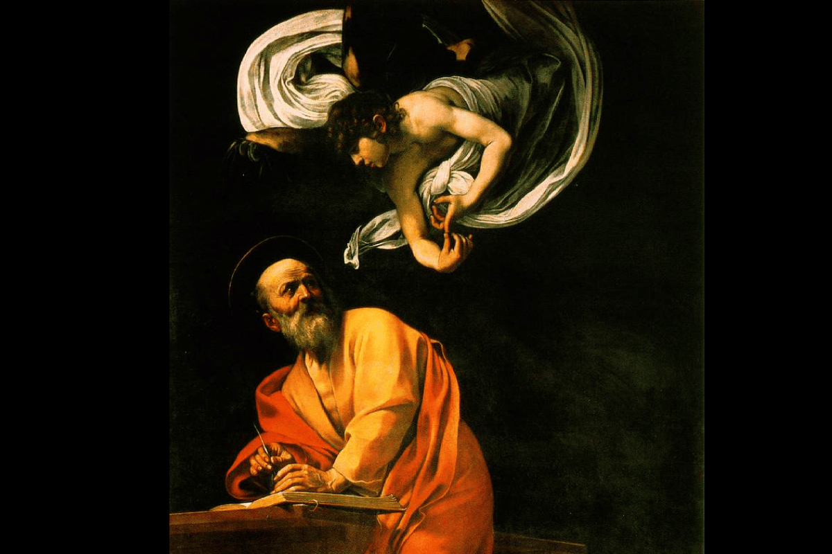 Pintura que representa a San Mateo Evangelista, de Caravaggio.