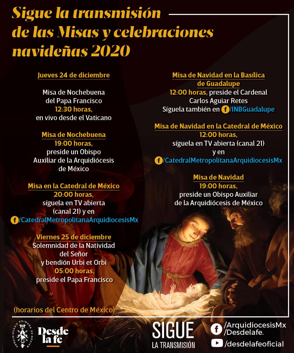Horarios para ver la Misa de Navidad 2020.