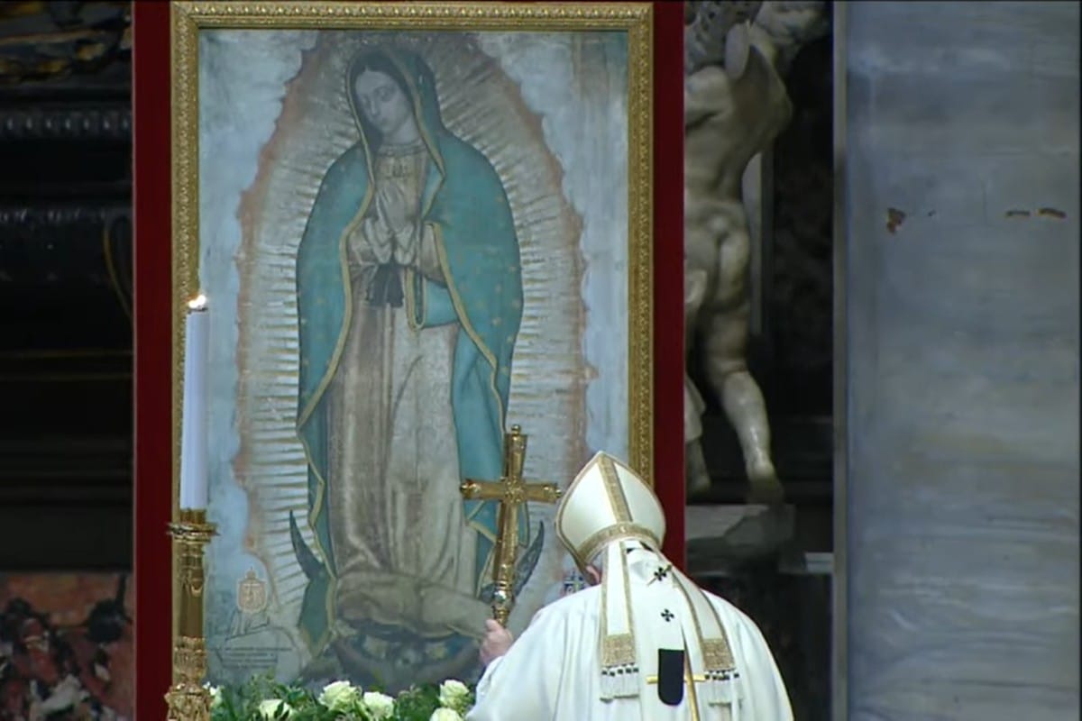 El Papa Francisco oró por un momento frente a la imagen. Foto: Vatican Media.