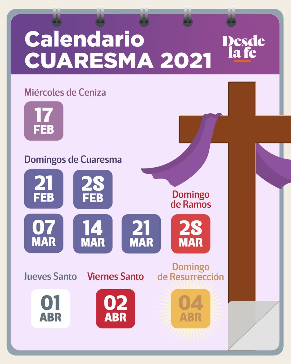 Calendario de Cuaresma y Semana Santa 2021 - Diócesis de Granada en