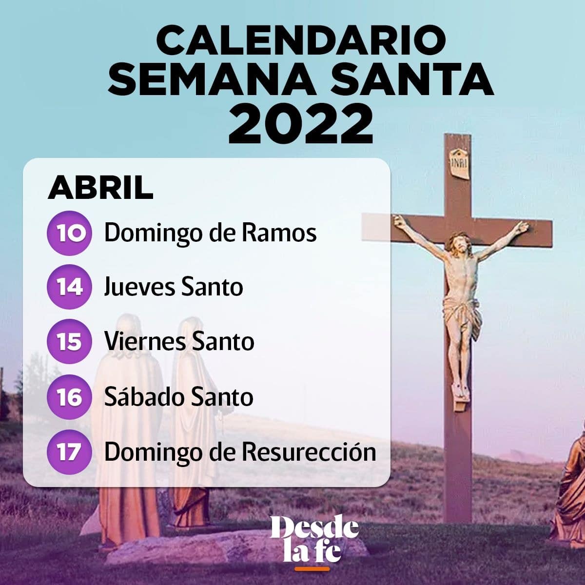Calendario de Samana Santa 2022