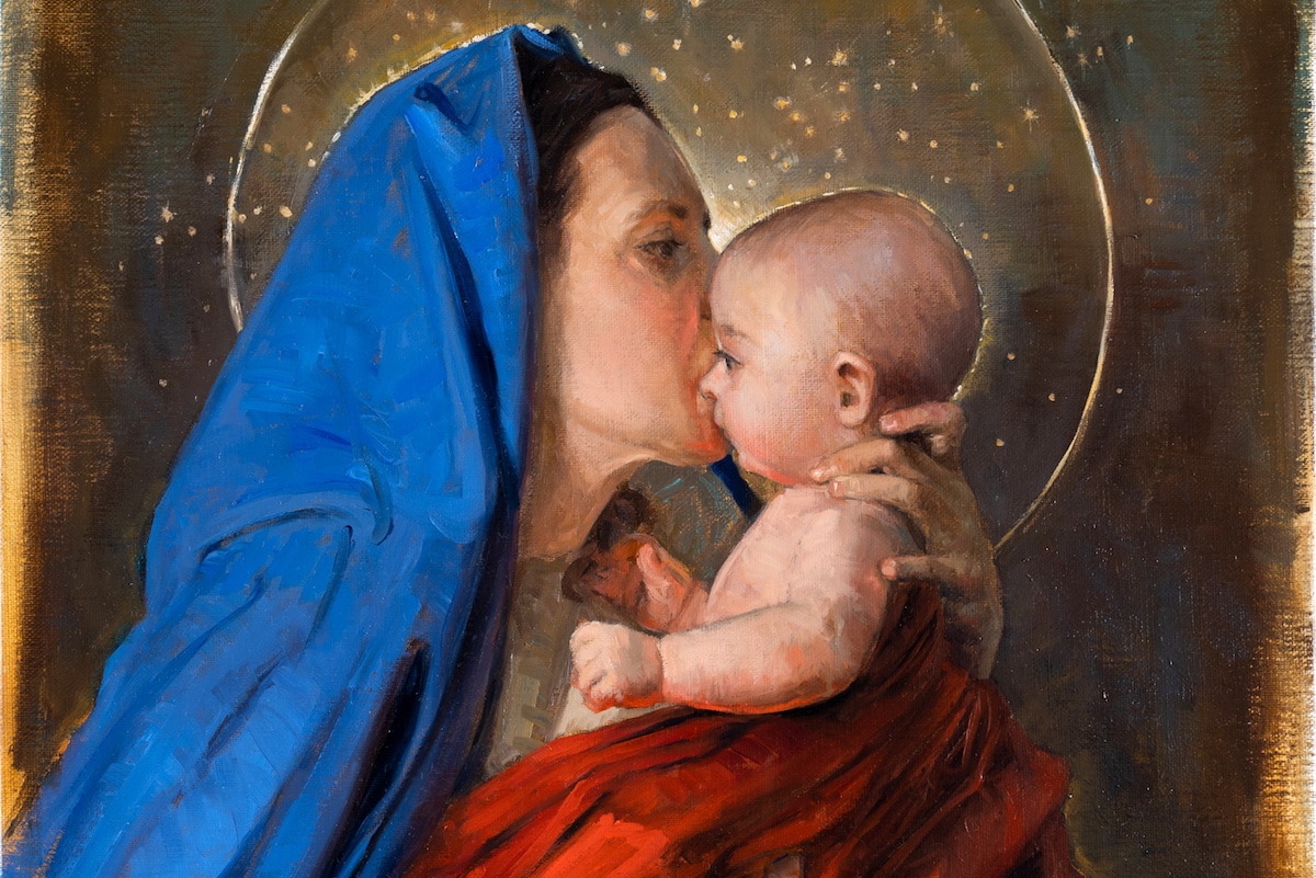 La pintura "Maternidad Divina" de Raúl Berzosa muestra a la Virgen María como Madre de Dios.
