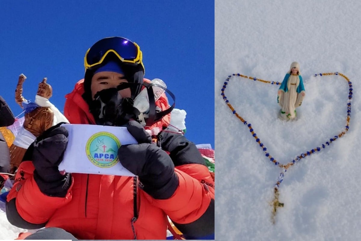 Abraham Tagit Sorang en la cumbre del Everest. Foto: AsiaNews.