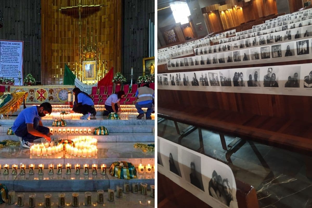 Fotografías y veladoras llenan la Basílica de Guadalupe este 11 de diciembre de 2021. Foto: Vladimir Alcántara y Roberto Alcántara/Desde la fe.