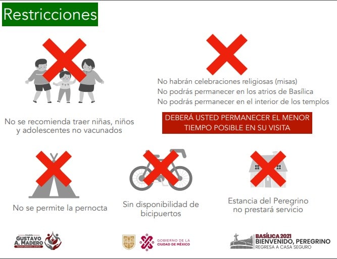 Restricciones para visitar la Basílica de Guadalupe el 12 de diciembre de 2021.