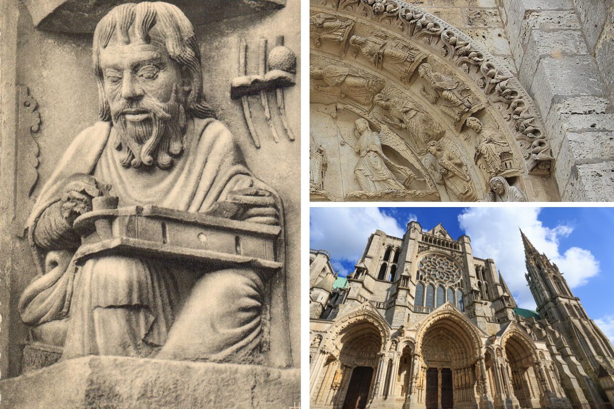 Las estatuas de Aristóteles (izq.) y de Ptolomeo (der.) en la Catedral de Chartres