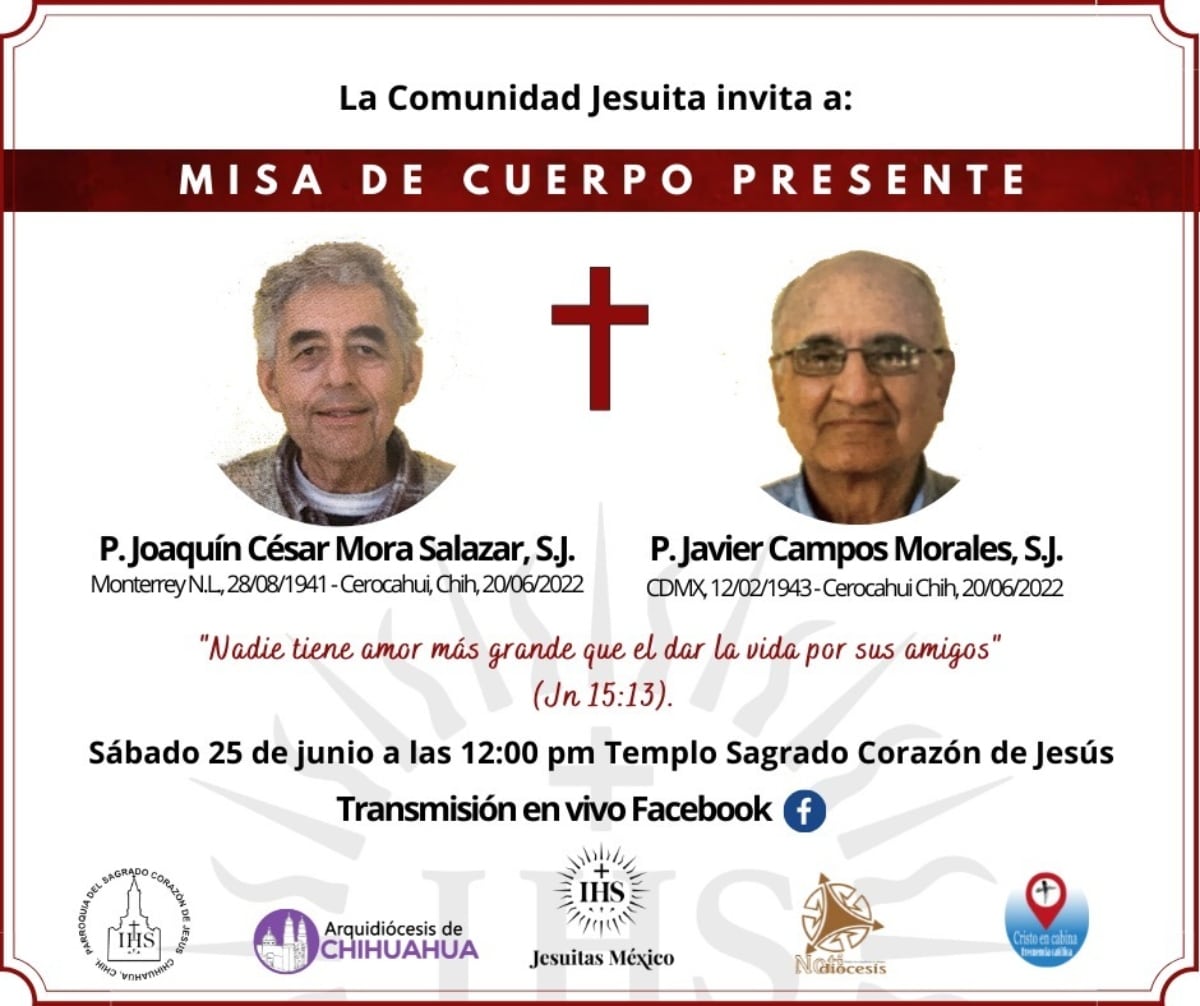 Los jesuitas dieron a conocer detalles sobre la Misa de exequias de los padres Javier Campos y Joaquín Mora.