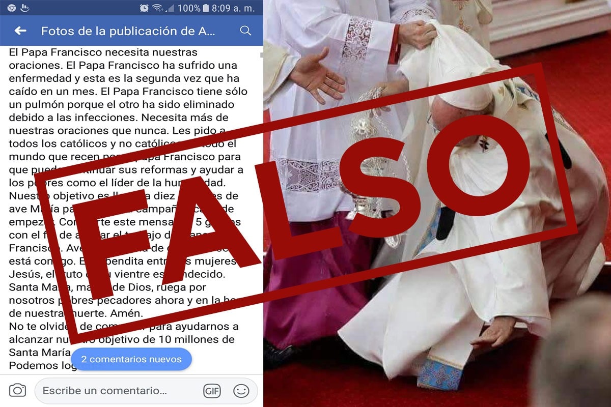 Es fake news la cadena sobre la caída del Papa Francisco