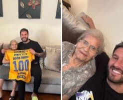 ¡Felices 100 años! Con visita, el futbolista Gignac festeja a una abuela
