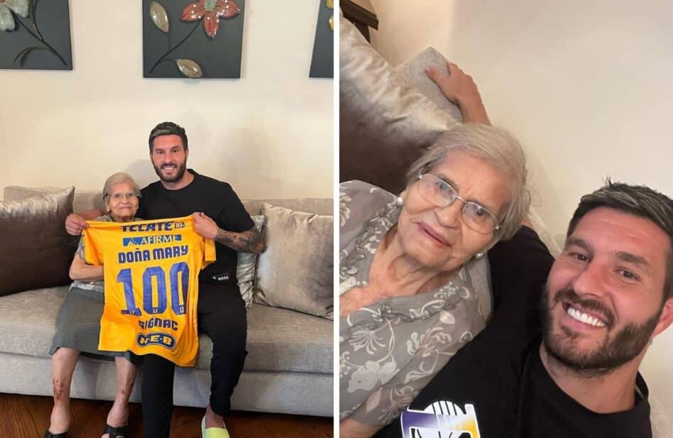 ¡Felices 100 años! Con visita, el futbolista Gignac festeja a una abuela