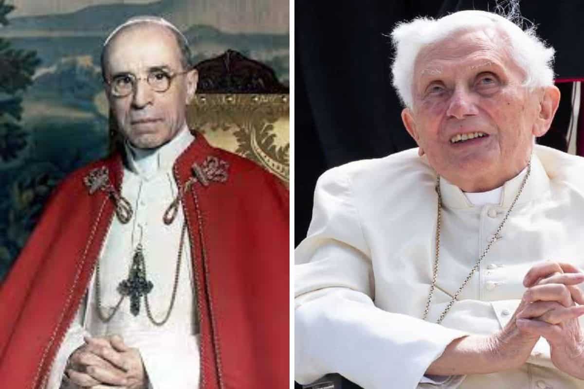 El Papa Pío XII y el Papa Benedicto XVI.