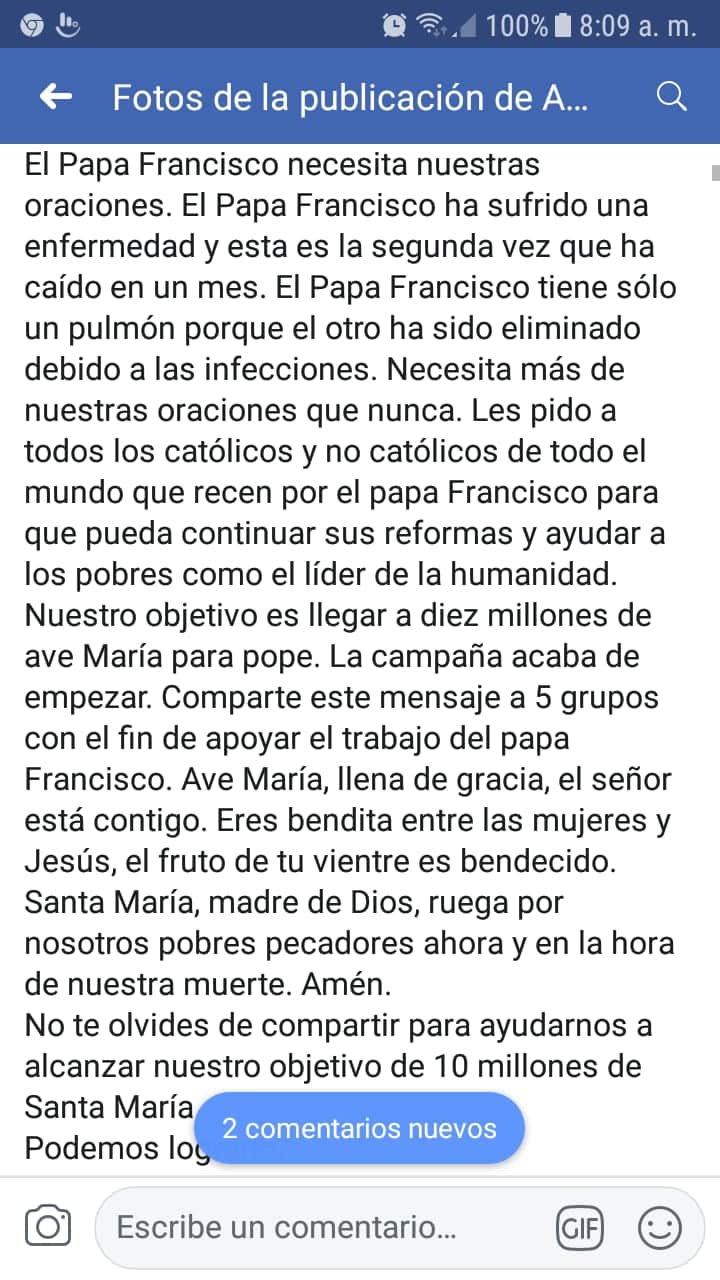 Texto de la cadena sobre la caída del Papa