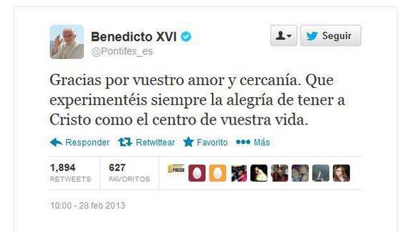 El último tweet del Papa Benedicto XVI.