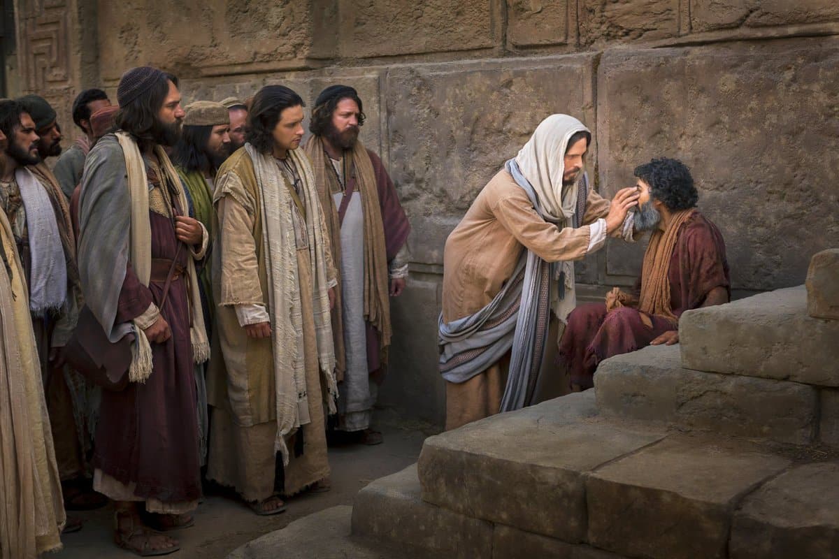 Jesús cura a un ciego en la piscina de Silóe
