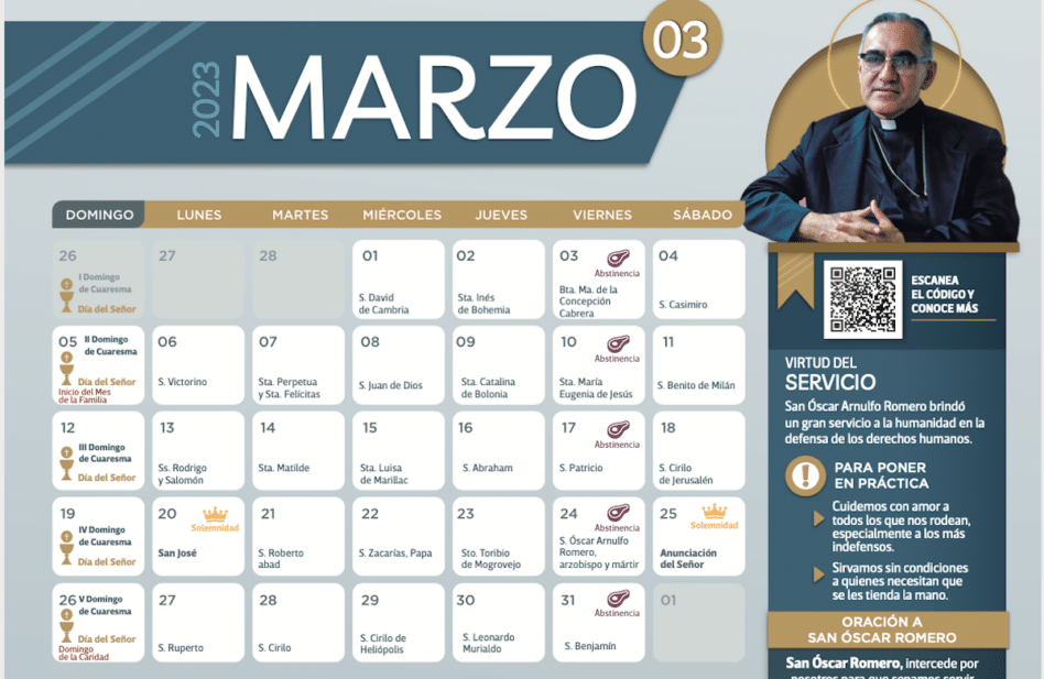 Calendario de Marzo 2023 con festivos para descargar e imprimir