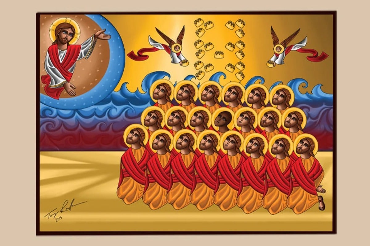 Pintura de los 21 mártires coptos asesinados en Egipto por el Estado Islámico en febrero del 2015.