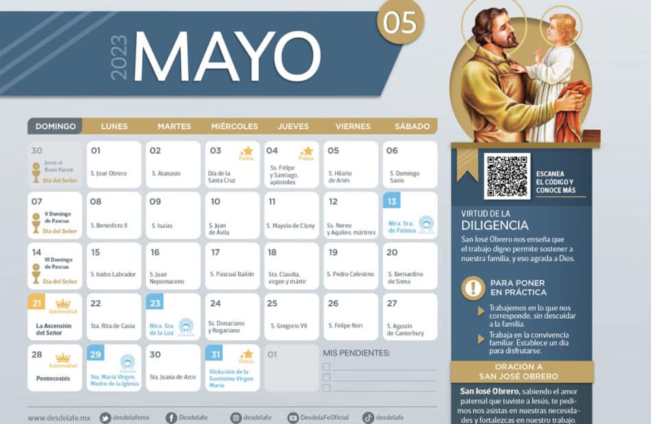 Calendario de Mayo 2023 con festivos para descargar e imprimir gratis