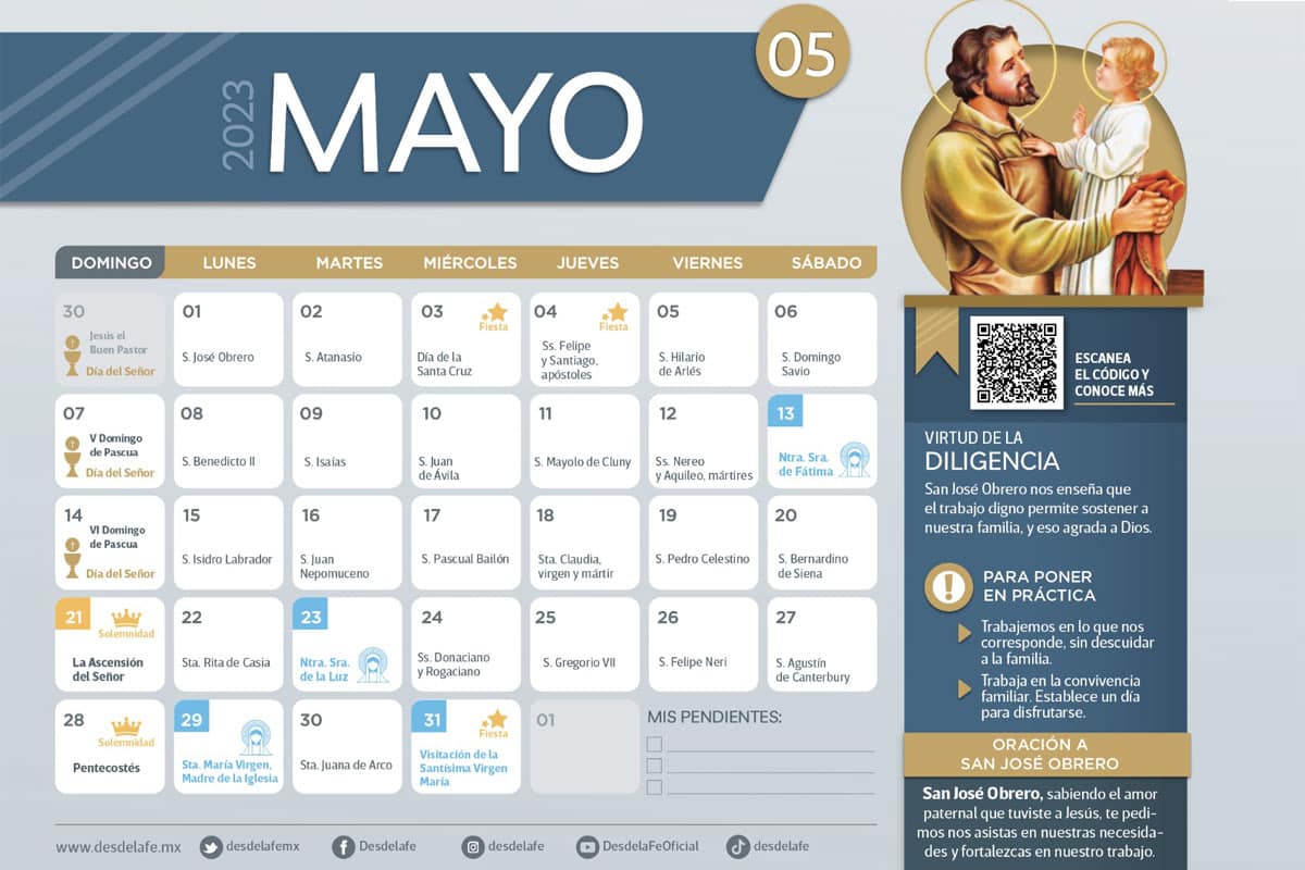 Calendario de Mayo 2023 con festivos para descargar e imprimir gratis