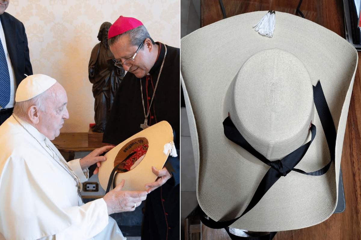 El Papa Francisco recibe sombrero artesanal hecho por una mexicana víctima de violencia