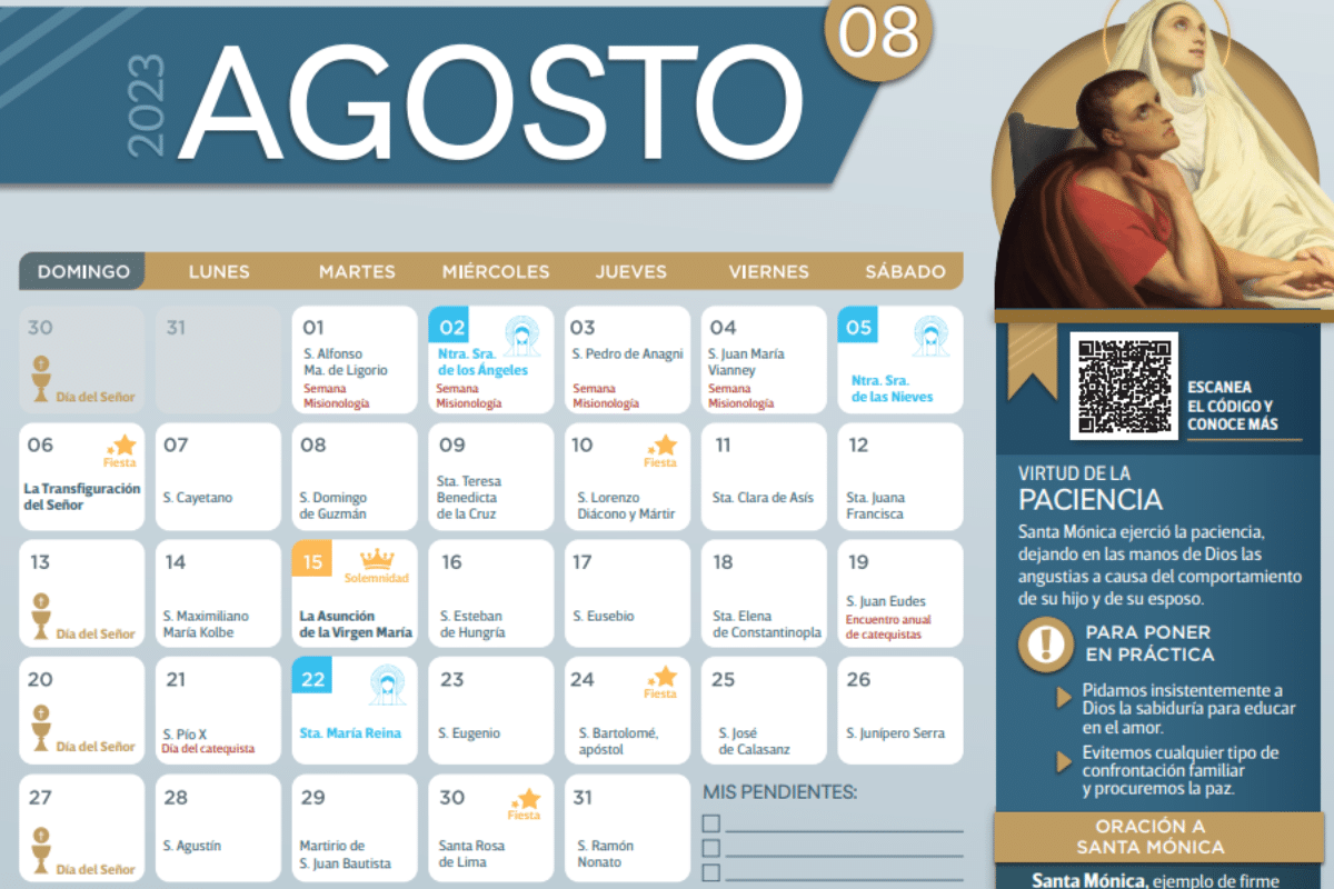 El Calendario De Agosto Calendario Agosto 2023 con fiestas religiosas para descargar