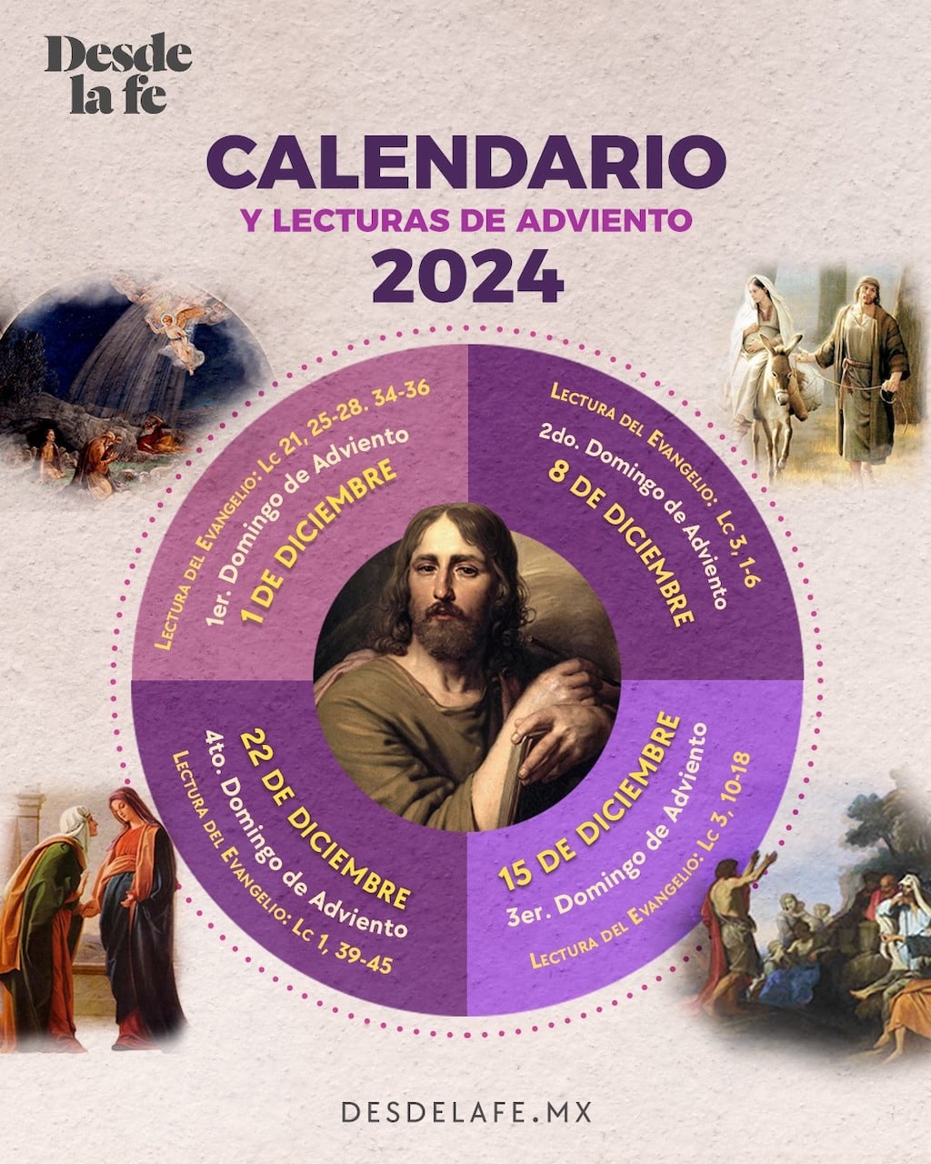 Calendario de Adviento 2024 con fechas y lecturas bíblicas