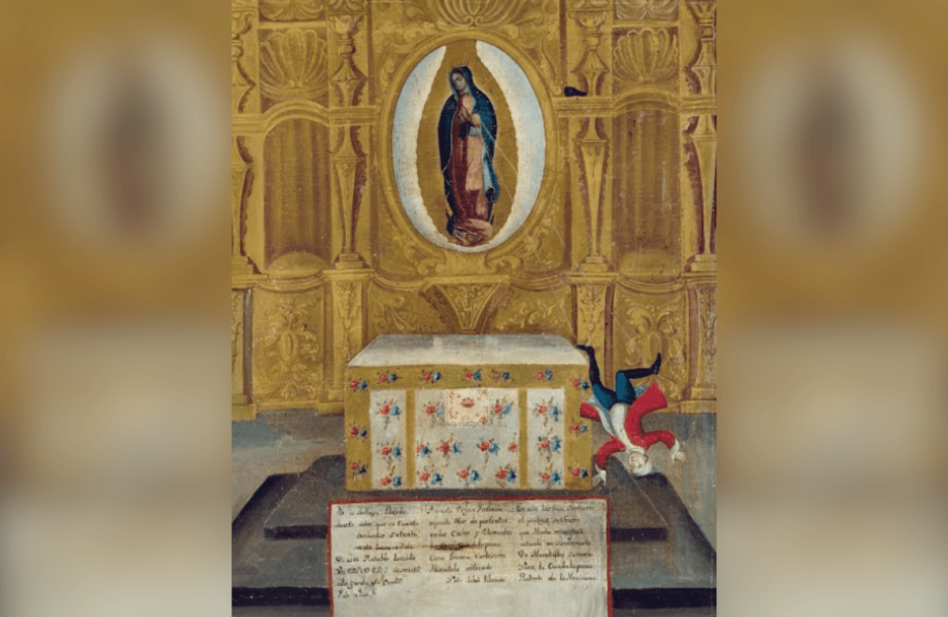 ¿Por qué hay un hombre de cabeza y una telaraña en este exvoto de la Virgen de Guadalupe?