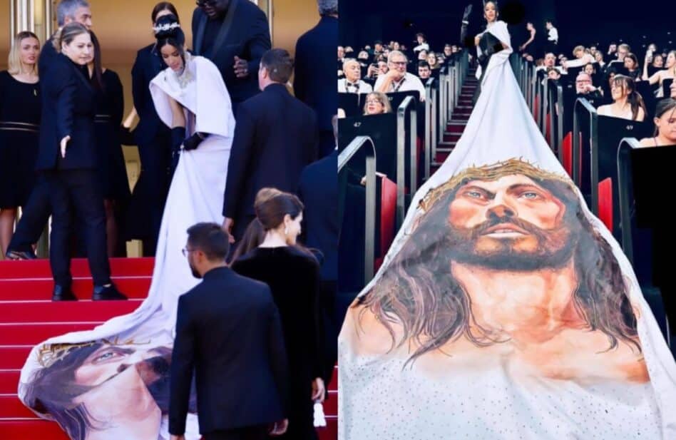 VIDEO: El espectacular vestido con el rostro de Cristo que desfiló en Cannes e intentaron censurar 