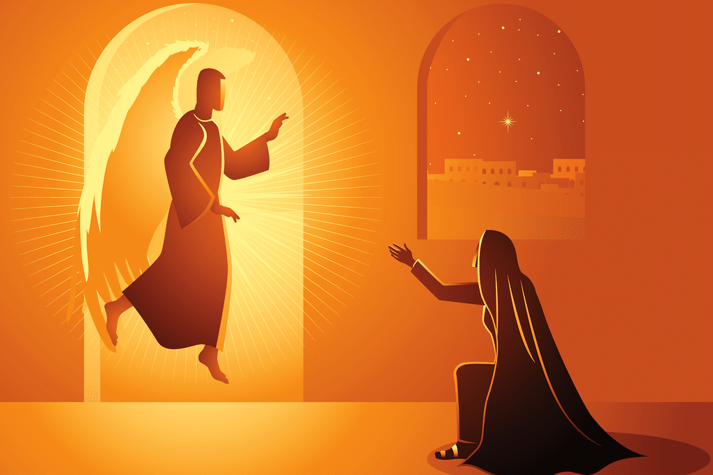 Primer misterio del Rosario de los lunes y sábado: misterios gozosos. La Encarnación del Hijo de Dios / Ilustración: Desde la fe