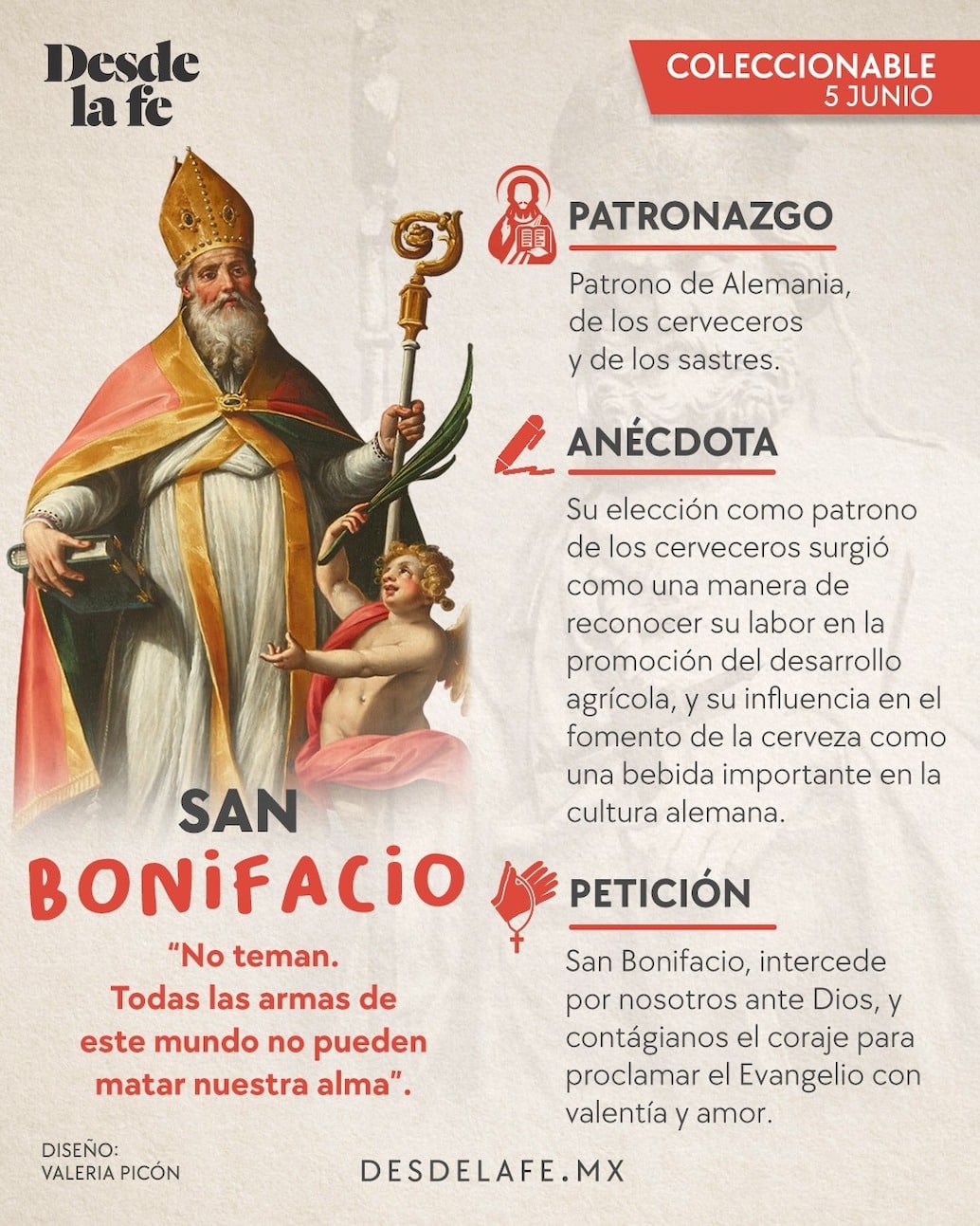 San Bonifacios es considerado patrón de los cerveceros y sastres. Ilustración: Desde la fe