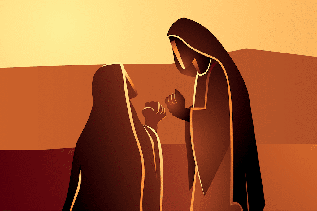 Segundo misterio gozoso: La Visitación de María a santa Isabel / Ilustración: Desde la fe