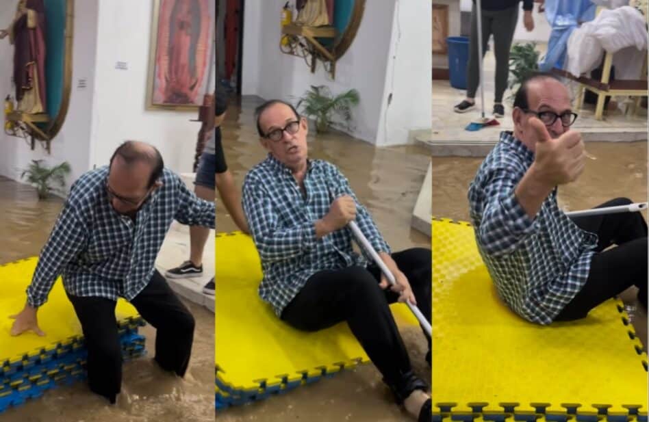 VIDEO | El divertido mensaje de un sacerdote desde una iglesia inundada: "Seguimos remando"