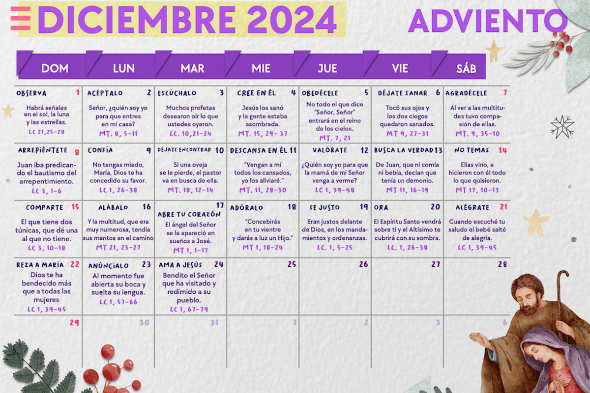 Calendario de Adviento 2024 con frases de la Biblia y acciones diarias ¡Descárgalo gratis!