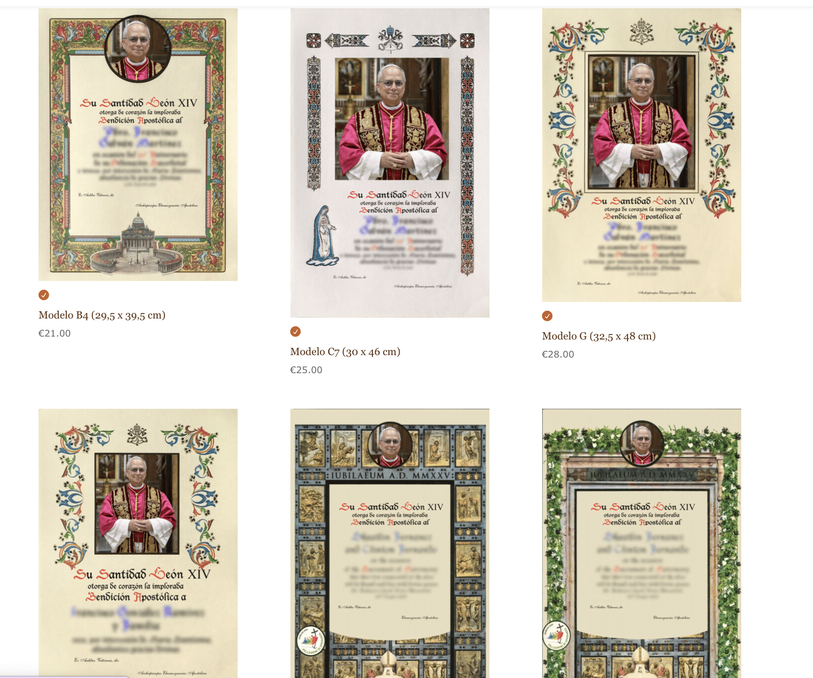 Modelos de pergamino para bendición apostólica del Papa León XIV.