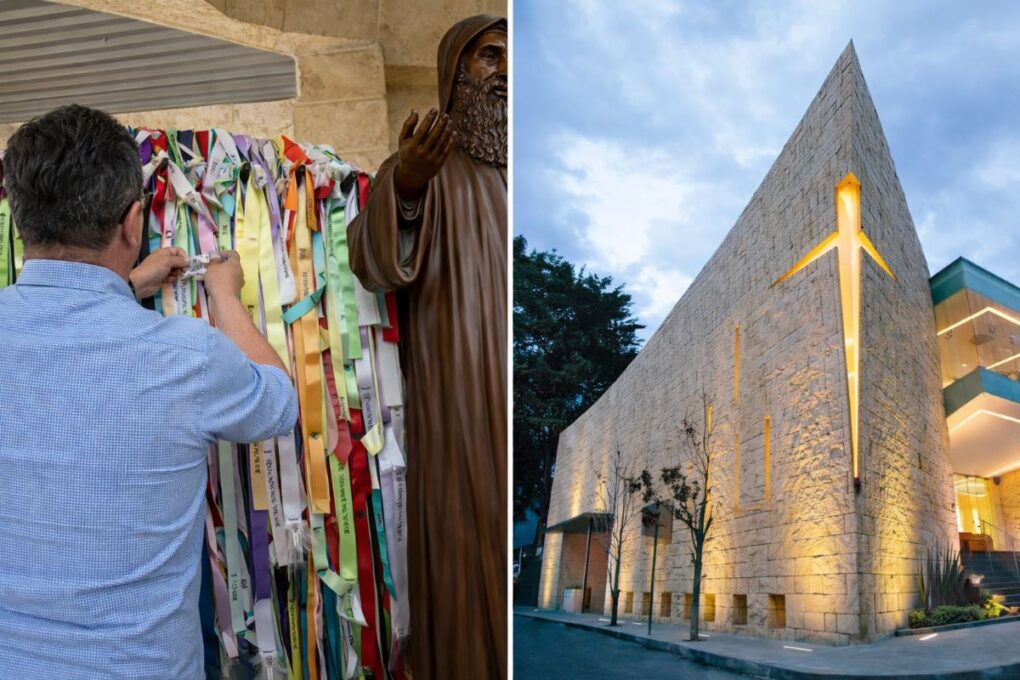 Devoción a San Charbel y fachada de la Parroquia de Nuestra Señora del Líbano en CDMX