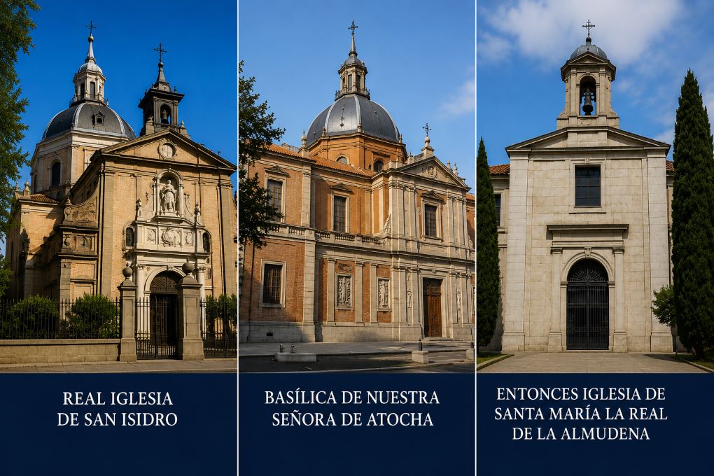 Real Iglesia de San Isidro, la Basílica de Nuestra Señora de Atocha y la entonces iglesia de Santa María la Real de la Almudena